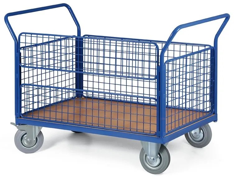 Wózek platformowy z burtami z siatki, 1200 x 800 mm, nośność 300 kg, koła 160 mm z czarną gumą