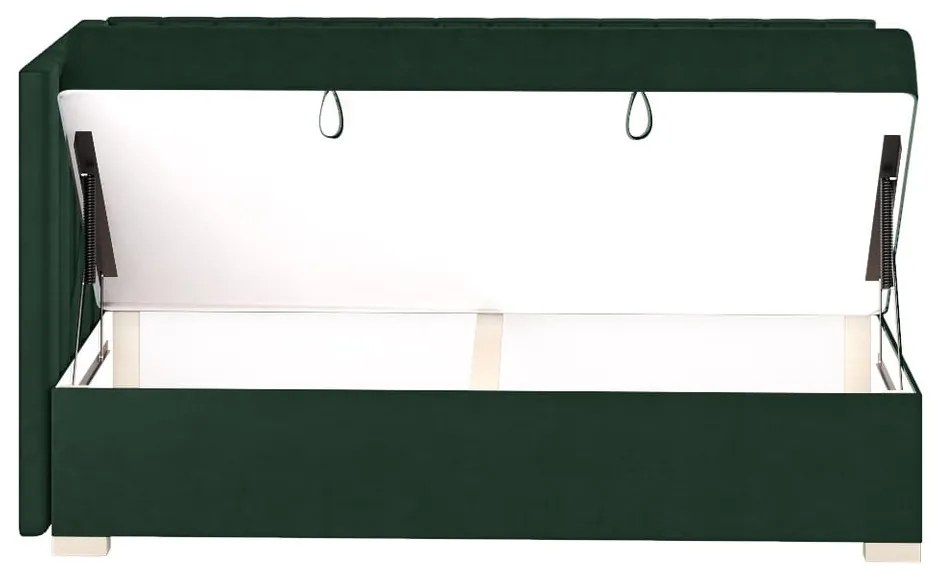 Ciemnozielone narożne łóżko dziecięce ze schowkiem i materacem 90x200 cm Snugi – Ghado