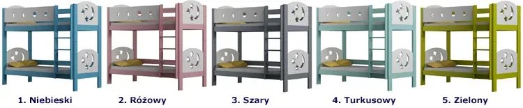 Niebieskie piętrowe łóżko z księżycem w zagłówku - Iwaria 3X 200x90 cm