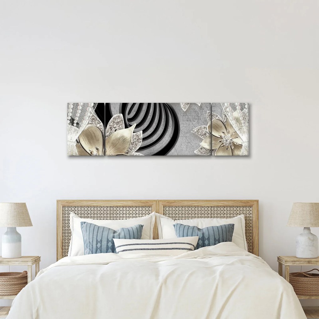 Obraz - 3D złote kwiaty (170x50 cm)