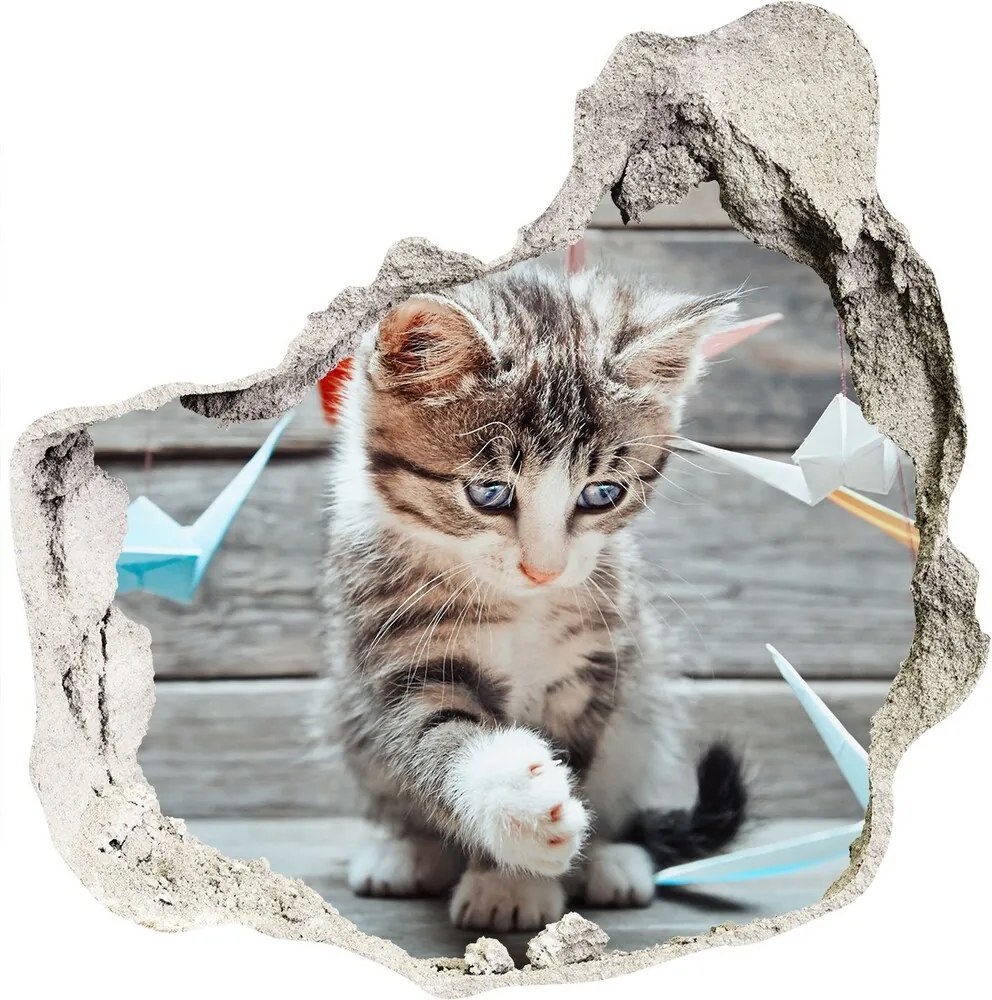 Dziura 3d fototapeta Kot ptaki z papieru