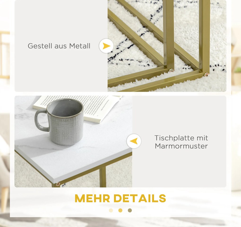 HOMCOM zestaw 2 stolików kawowych, stolik kawowy z marmurowym wykończeniem w kolorze białym