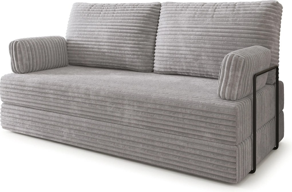 Masseno Sofa piankowa SILAR z funkcją spania, Kanapa z pianki do salonu, Bezmontażowa, Tkanina sztruksowa – Jasnoszary TILIA 86