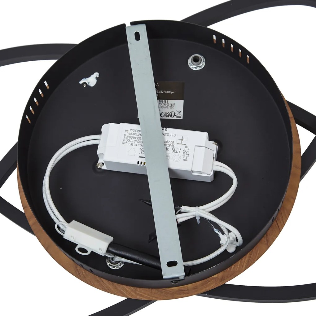 Lampa sufitowa czarna z drewnem orzechowym z LED z 3-stopniową regulacją jasności 2-źródła światła - Kane