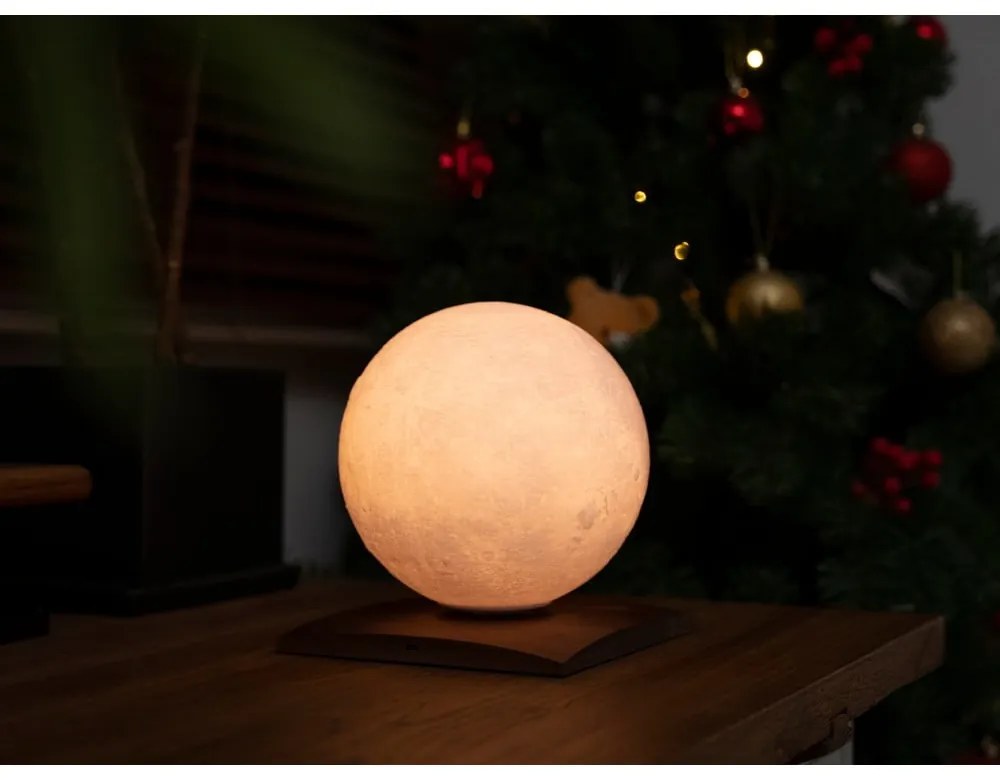 Ciemnobrązowa lampa stołowa LED z litego drewna orzechowego (wysokość 19,5 cm) Smart LunaSpin – Gingko