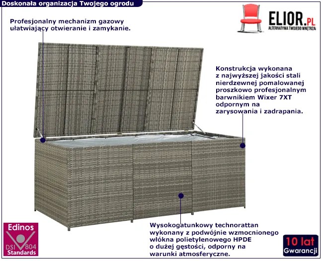 Szara skrzynia rattanowa na narzędzia ogrodnicze T2-M49