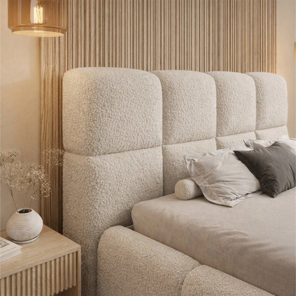 Łóżko tapicerowane Cloud 160x200 z pojemnikiem - beżowa bukla Quelle 03