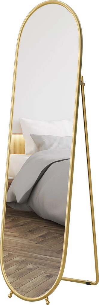 HOMCOM Owalne Lustro Pełnej Długości - Metalowa Złota Rama, 40x160cm - Wolnostojące lub Na Ścianę