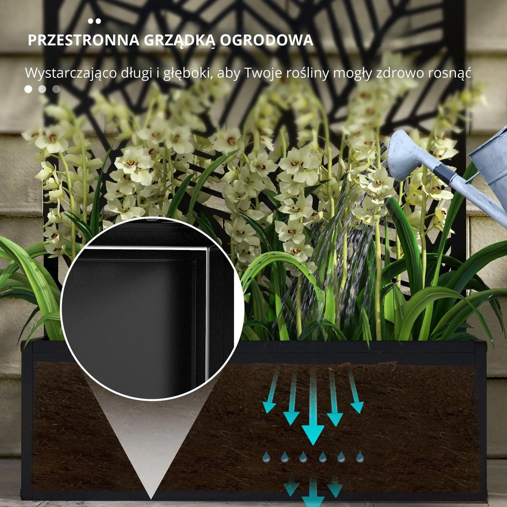 Outsunny Parawan z grządką na zewnątrz, parawan ogrodowy, ścianka działowa z donicą, metal, czarny | Aosom PL