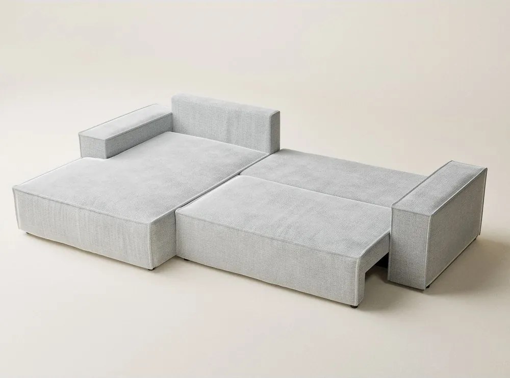 Jasnoszary rozkładany/ze schowkiem narożnik z tkaniny szenilowej (lewostronny/z szezlongiem) Maze – Maison de Rêve