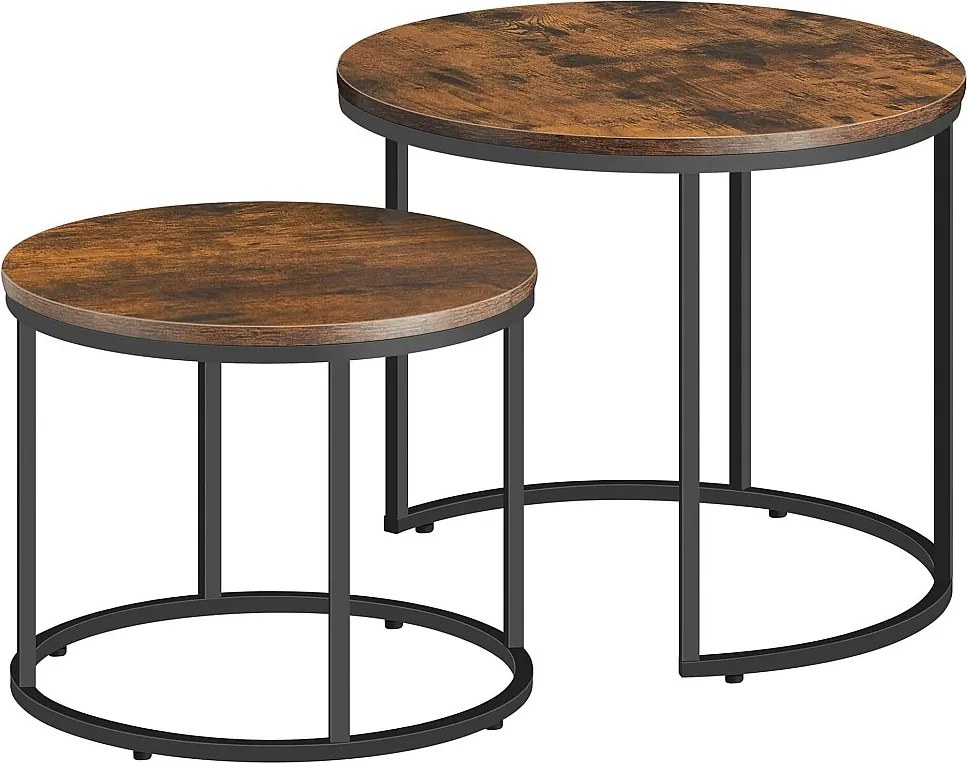 Zestaw 2 okrągłych stolików kawowych Valora | Rustykalny blat z czarnymi nogami