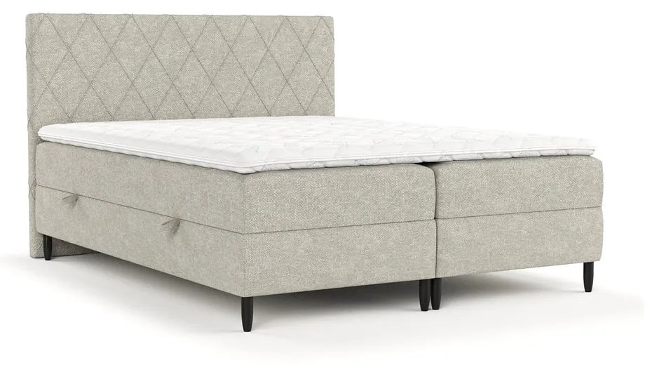 Szarobeżowe łóżko boxspring ze schowkiem 200x200 cm Gwen – Maison de Rêve