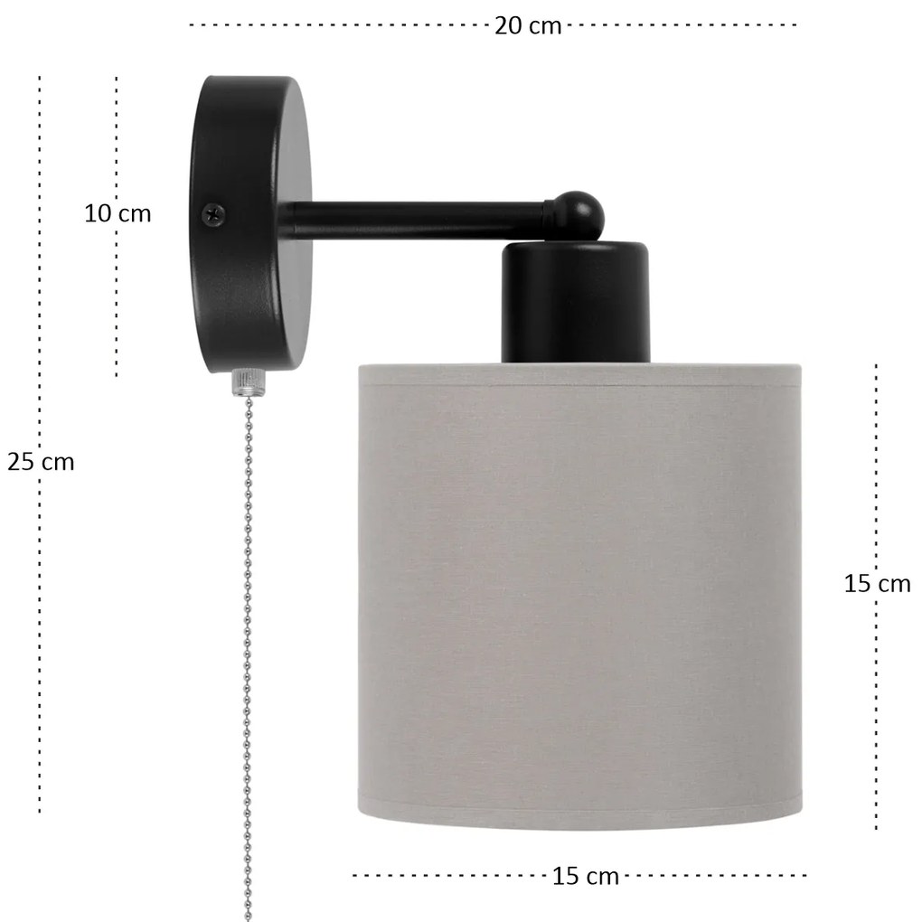 Czarny kinkiet LED z włącznikiem z szarym abażurem SHWD-C-1010SC-GR je