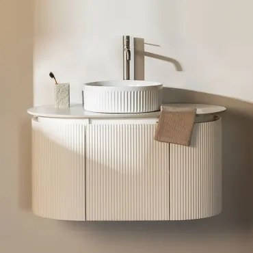 Zestaw Mebli Łazienkowych Z Drewna Carsone Biała & Bez Jednostki Pomocniczej & Redondo Cerámica Blanco Rayas Ø36 Cm - Sklum