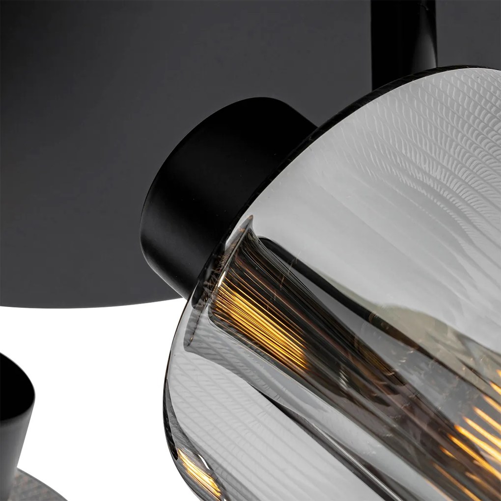 Inteligentny reflektor sufitowy czarny z przydymionym szkłem, okrągły, regulowany, z 3 żarówkami Wifi A60 - Laura