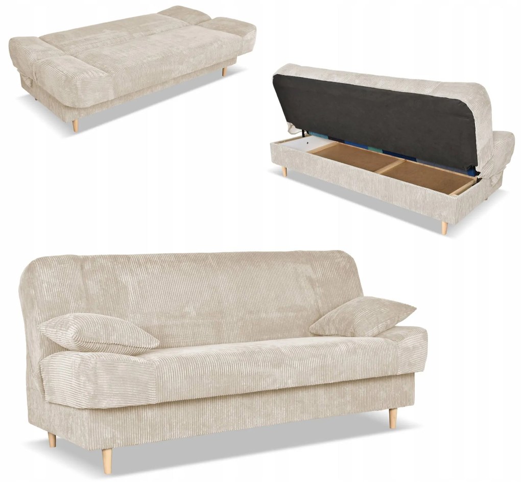 Kanapa sofa Belito rozkładana pojemnik f spania BONELL beżowa sztruks