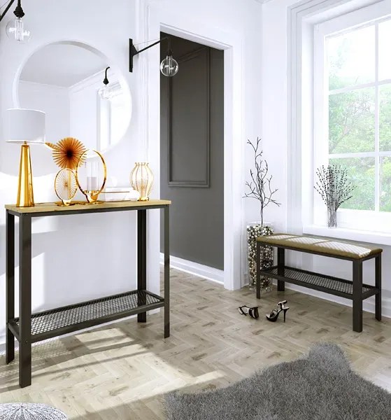 Nowoczesna konsola z półką czarny + dąb artisan N5-R06