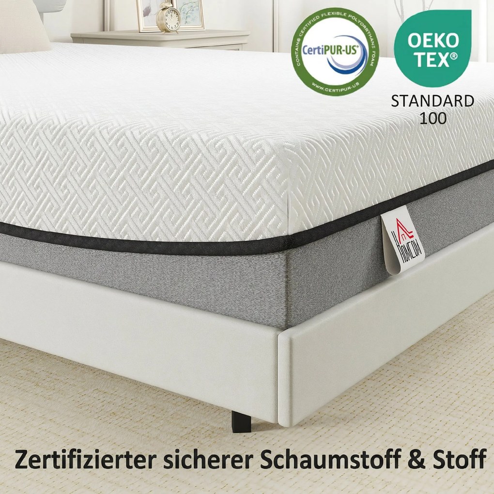 HOMCOM Materac kieszeniowy z pianką memory z zieloną herbatą H3 twardość Oeko-TEX & CertiPUR 200x90x20 cm Szary | Aosom PL