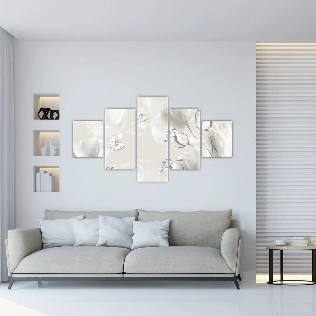 Obraz - Tulipany między bąbelkami (125x70 cm)