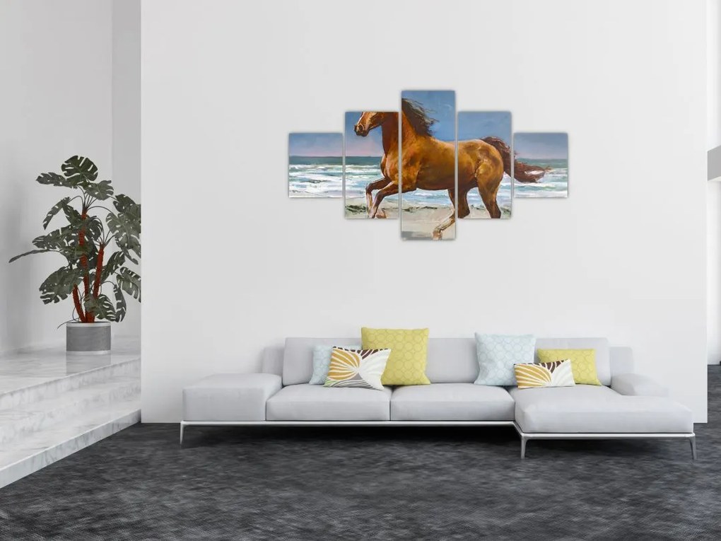 Obraz konia na plaży (125x70 cm)