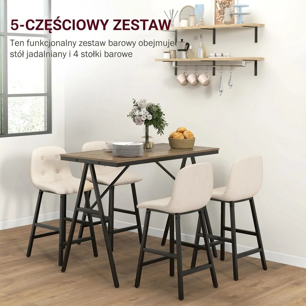 HOMCOM zestaw barowy stół i cztery krzesła tapicerowane beżowe nowoczesny komplet do jadalni kuchni | Aosom PL