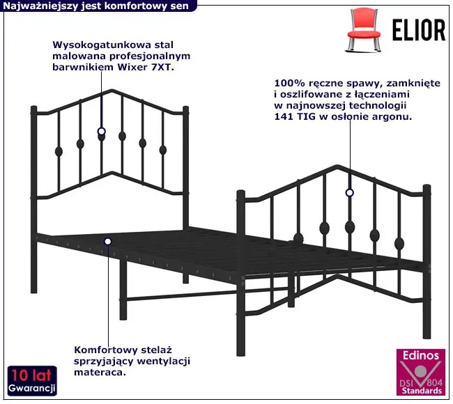 Czarne metalowe łóżko industrialne 90x200 cm Rilexo 8X