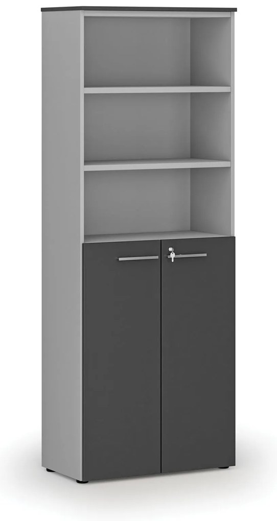 Szafa biurowa kombinowana PRIMO GRAY, drzwi na 3 poziomach, 800 x 420 x 2128 mm, szary/grafit