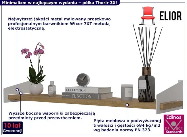 Skandynawska półka ścienna biały + dąb artisan D2-B87