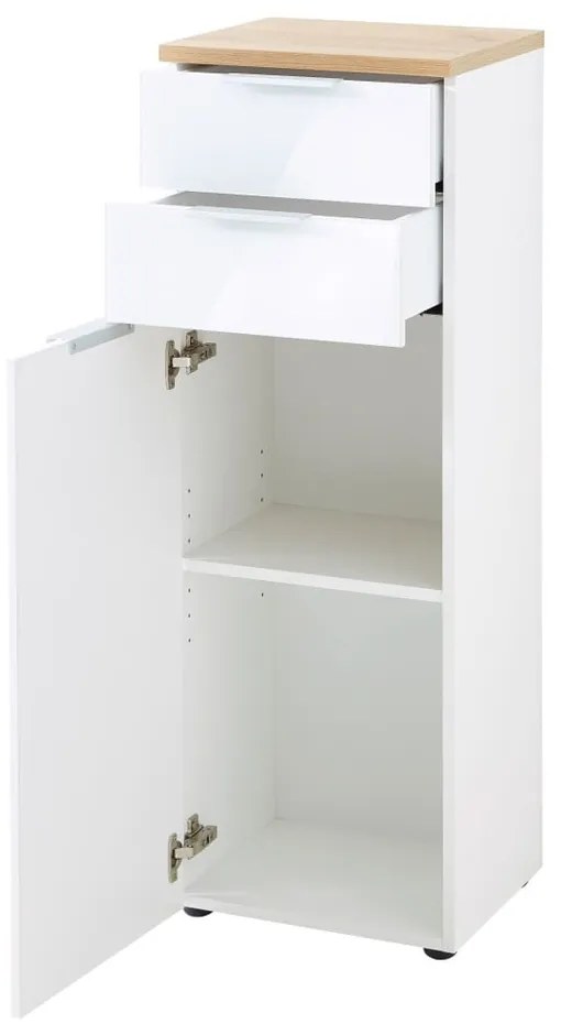 Biała wysoka szafka łazienkowa w dekorze dębu 39x112 cm Pescara – Germania