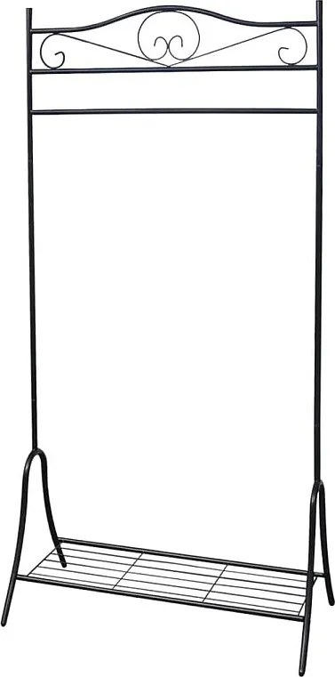 Czarny Wieszak na Ubrania ze Stali z Dolną Półką - Praktyczne i Eleganckie Rozwiązanie do Przechowywania