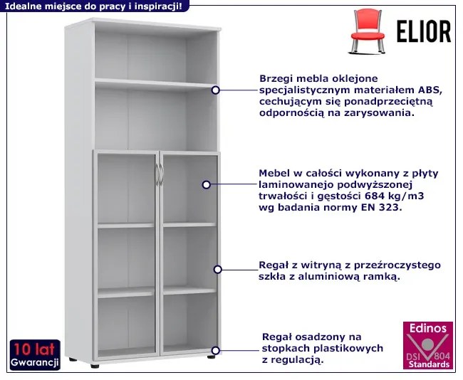 Biały regał biurowy z witryną - Laskin