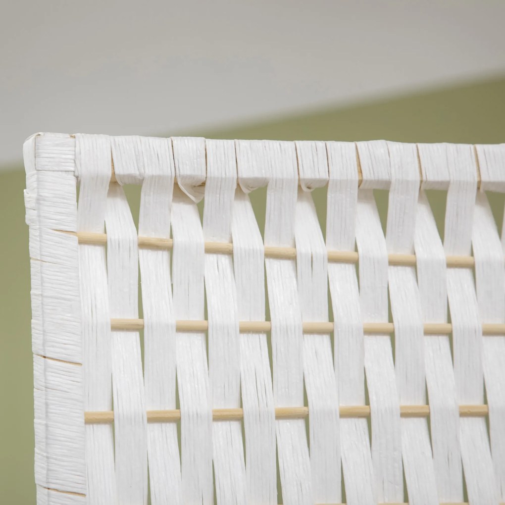 HOMCOM Parawan 4-częściowy 181 x 180 cm, Składany, z 2 półkami wykonany z drewna sosnowego i bambusa, do sypialni, biały | Aosom PL