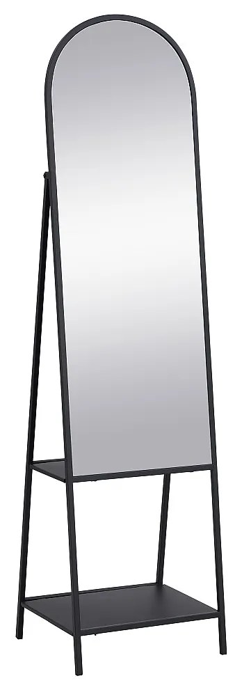 Lustro stojące z 2 półkami - Metal - szer. 46 x gł. 41 x wys. 172 cm - Czarny - LIVIO