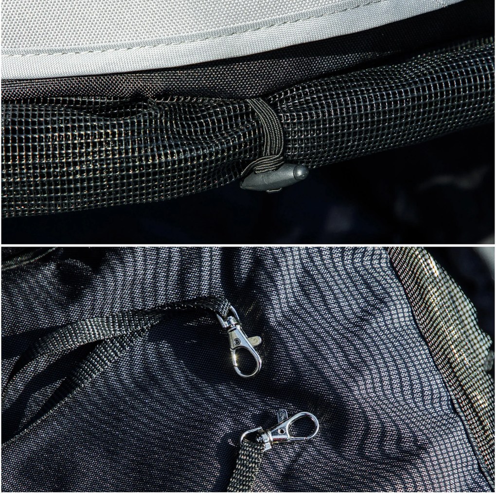 PawHut Wózek dla Zwierząt Domyślny z Smyczami Bezpieczeństwa i Oknami z Siatki, 76L x 44S x 103W cm, Jasnoszary