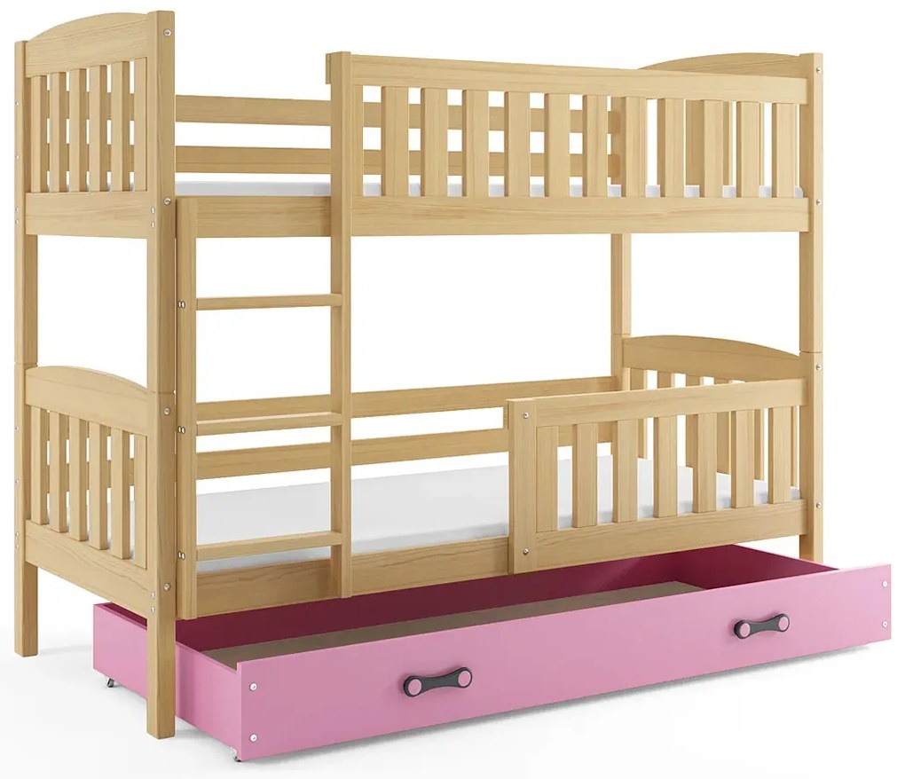 Drewniane Łóżko Piętrowe Dla Dzieci Z Szufladą 80X190 Dąb F8-F56