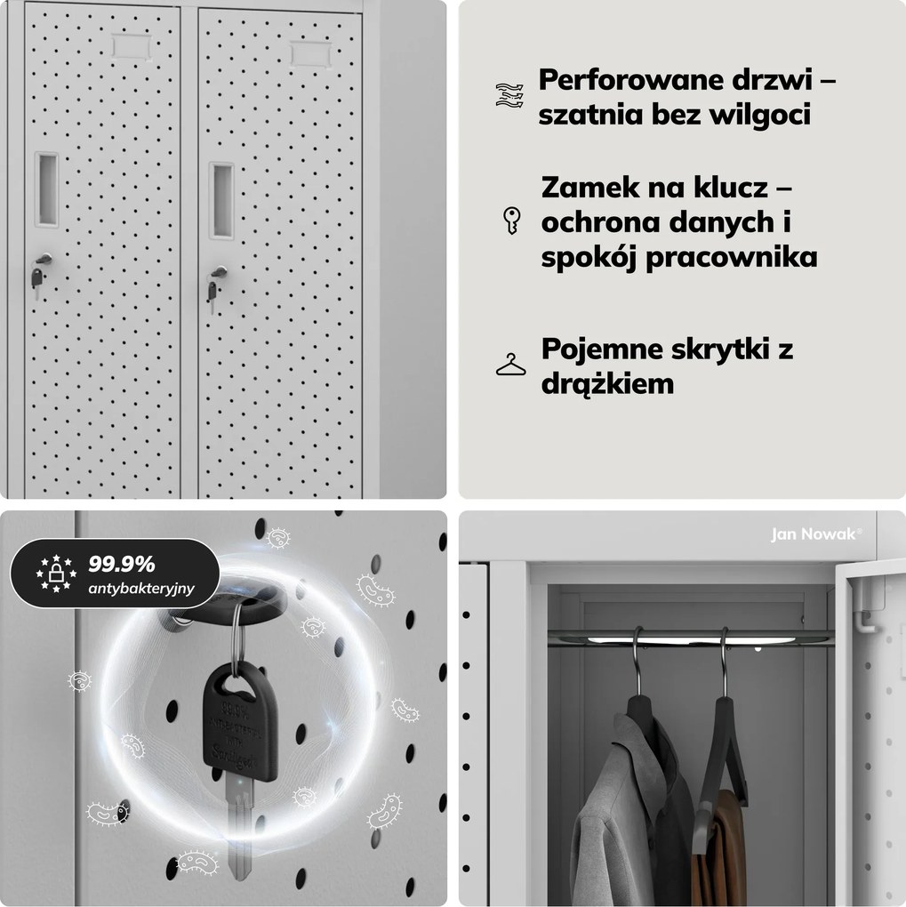 Szafka BHP ubraniowa, skrytkowa, perforowana, 10 skrytek, szara, 1360x1720x450 mm: BARTEK PRO