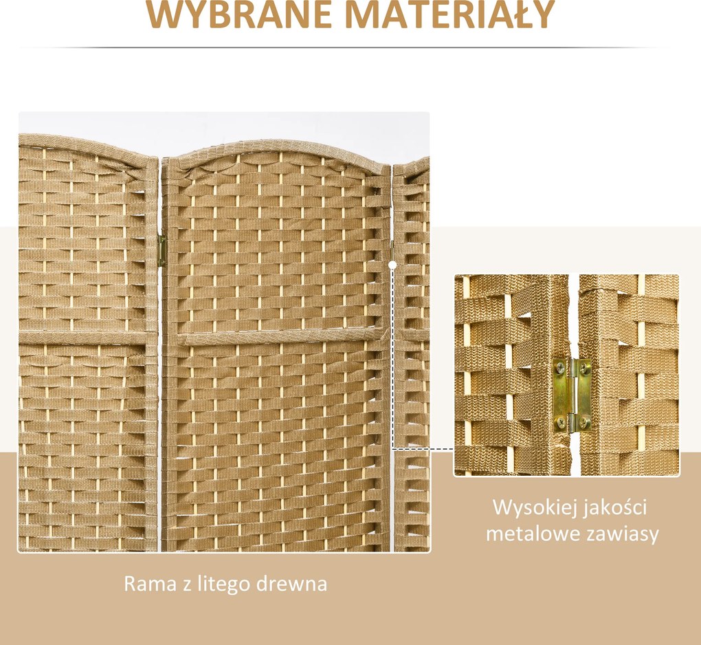 HOMCOM 6-częściowy Parawan, Składany Parawan do Ochrony Prywatności, Ścianka Działowa do Salonu, Sypialni, Biura Domowego, Naturalny