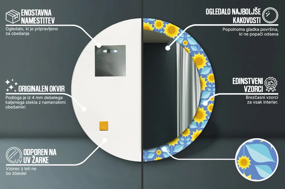 Geometryczne słoneczniki Lustro dekoracyjne okrągłe