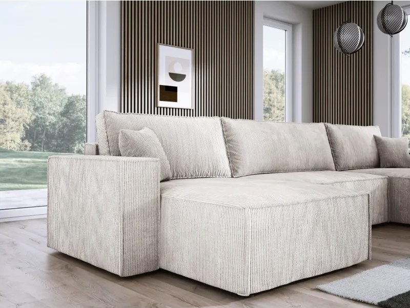 Narożnik POSO XL wolnostojący układ U z funkcją spania w tkaninie Poso 100 DomoHome