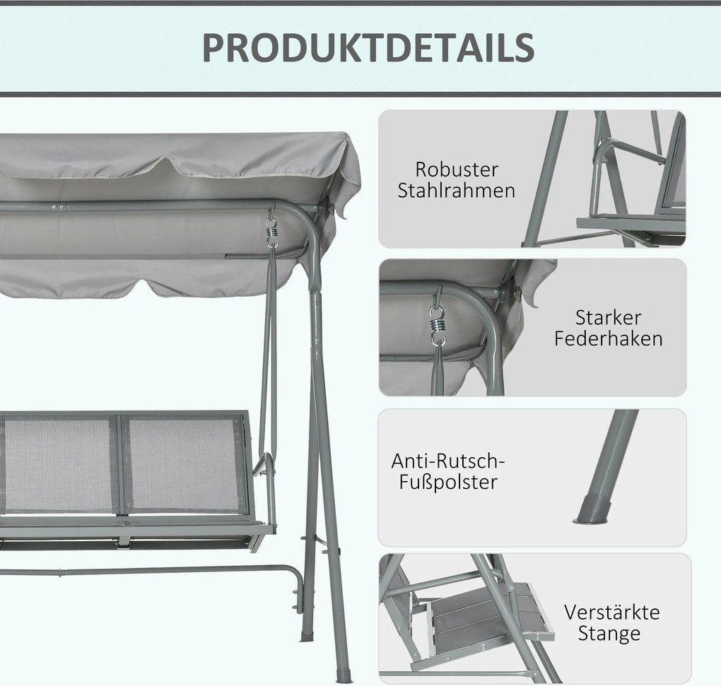 Outsunny huśtawka 3-osobowa z dachem 170 cm x 110 cm x 153 cm