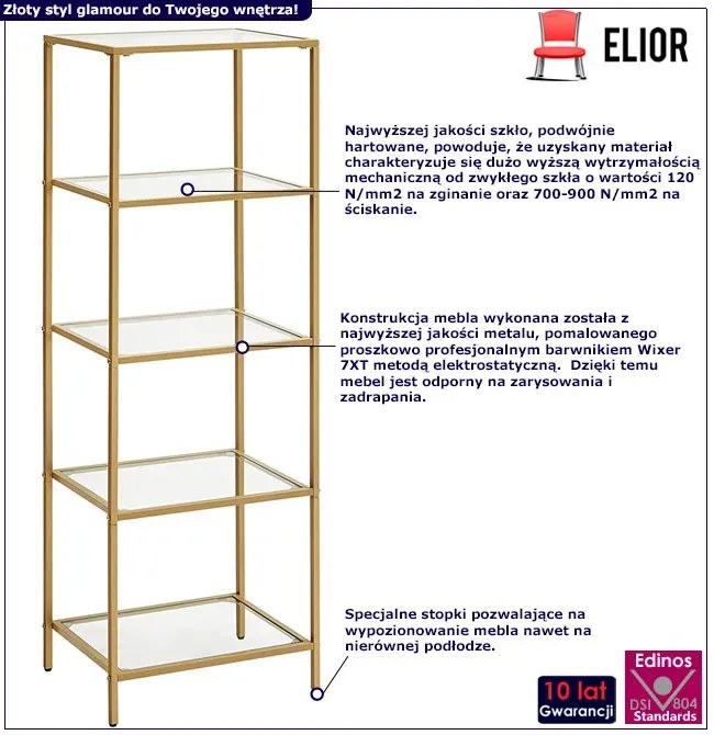 Złoty metalowy regał glamour - Linas 3X