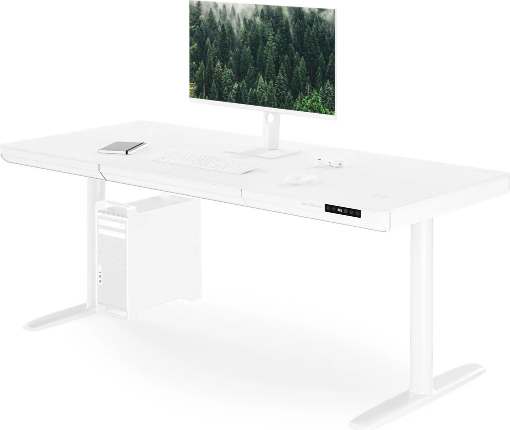 Biurko elektryczne sit-stand z szufladą i ładowarką bezprzewodową Qi białe, 1600 mm: ELLIS