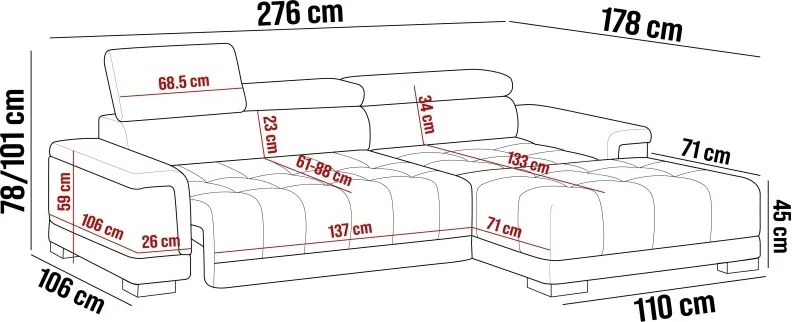 Narożnik CAMPO S z elektryczną regulacją siedziska Lewostronny w tkaninie MEMPHIS 16 WERSAL