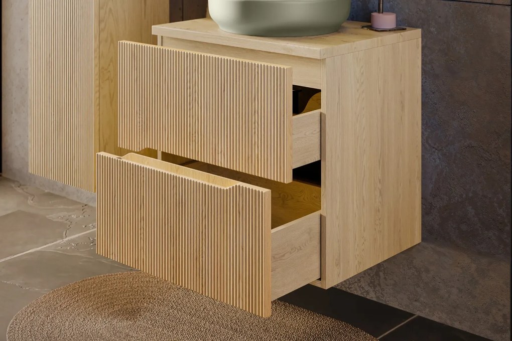 Szafka pod umywalkę NORDIC CREMONA 2S 60cm dąb cremona z umywalką nablatową BEYOND COMAD