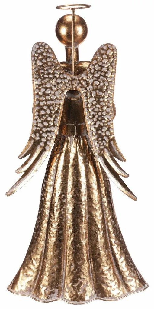 Świąteczna deoracja metalowa Anioł 49 cm, kieliszek na świeczkę tealihgt, złoty