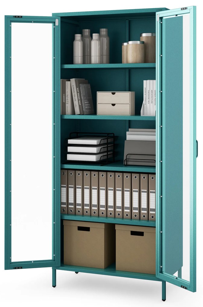 Witryna szklana do salonu morska / turkusowa Modern ANGELO 800 x 1850 x 450 mm