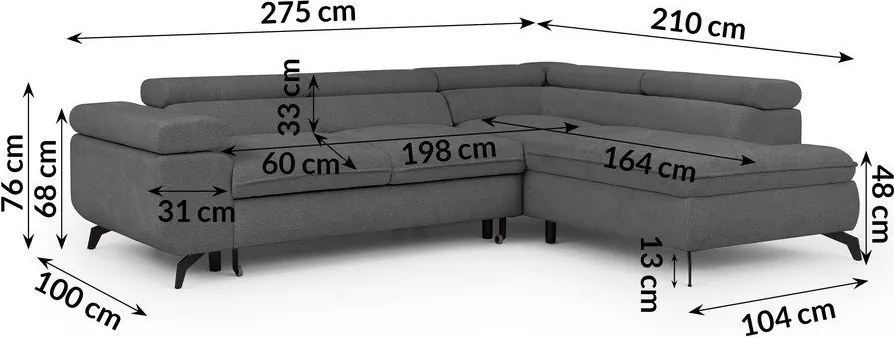 Szary narożnik z tkaniny szenilowej (prawostronny/w kształcie litery L) Marbeya – Ropez