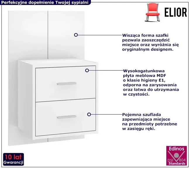 Biała wisząca szafka nocna z szufladami - Toka