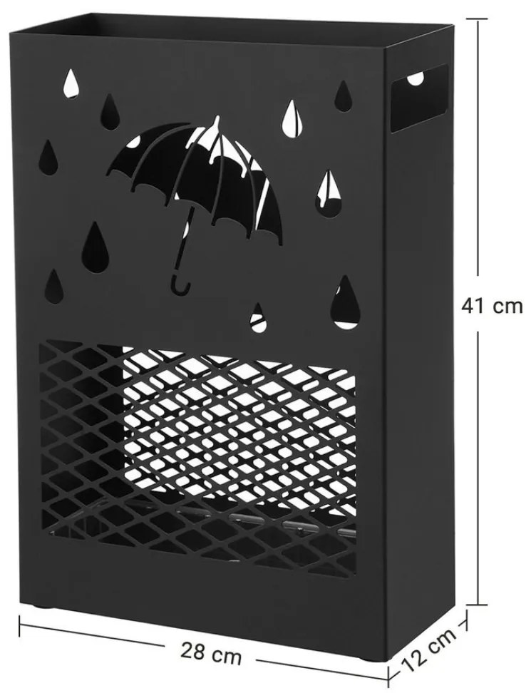 SongmicsHome Metalowy stojak na parasole RAIN, 28x12x41cm, czarny
