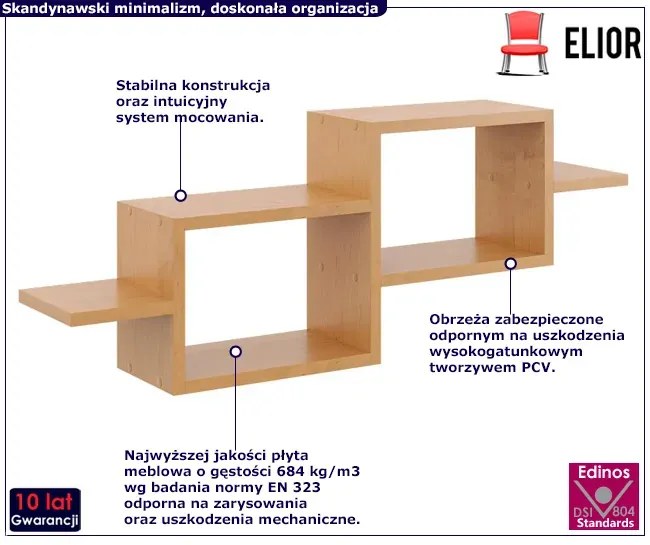 Skandynawska półka wisząca w kolorze olcha D2-T45